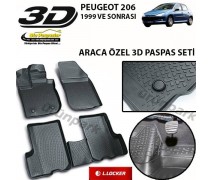Peugeot 206 3D Paspas Seti 206 Yüksek Bariyerli Havuzlu 3D Paspas