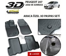 Peugeot 207 3D Paspas Seti 207 Havuzlu Yüksek Bariyerli 3D Paspas