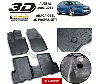 Audi A3 3D Paspas Seti Audi A3 Havuzlu Yüksek Bariyerli 3D Paspas