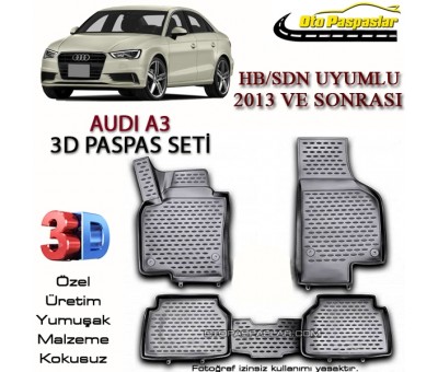 Audi A3 3D Paspas Seti Yeni Audi A3 Yüksek Bariyerli 3D Paspas
